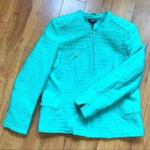 Awesome Bright Turquoisey Green Olsen Zip Up Jacket/Collarless Blazer Size Large